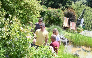 Menschen sehen sich den Garten an